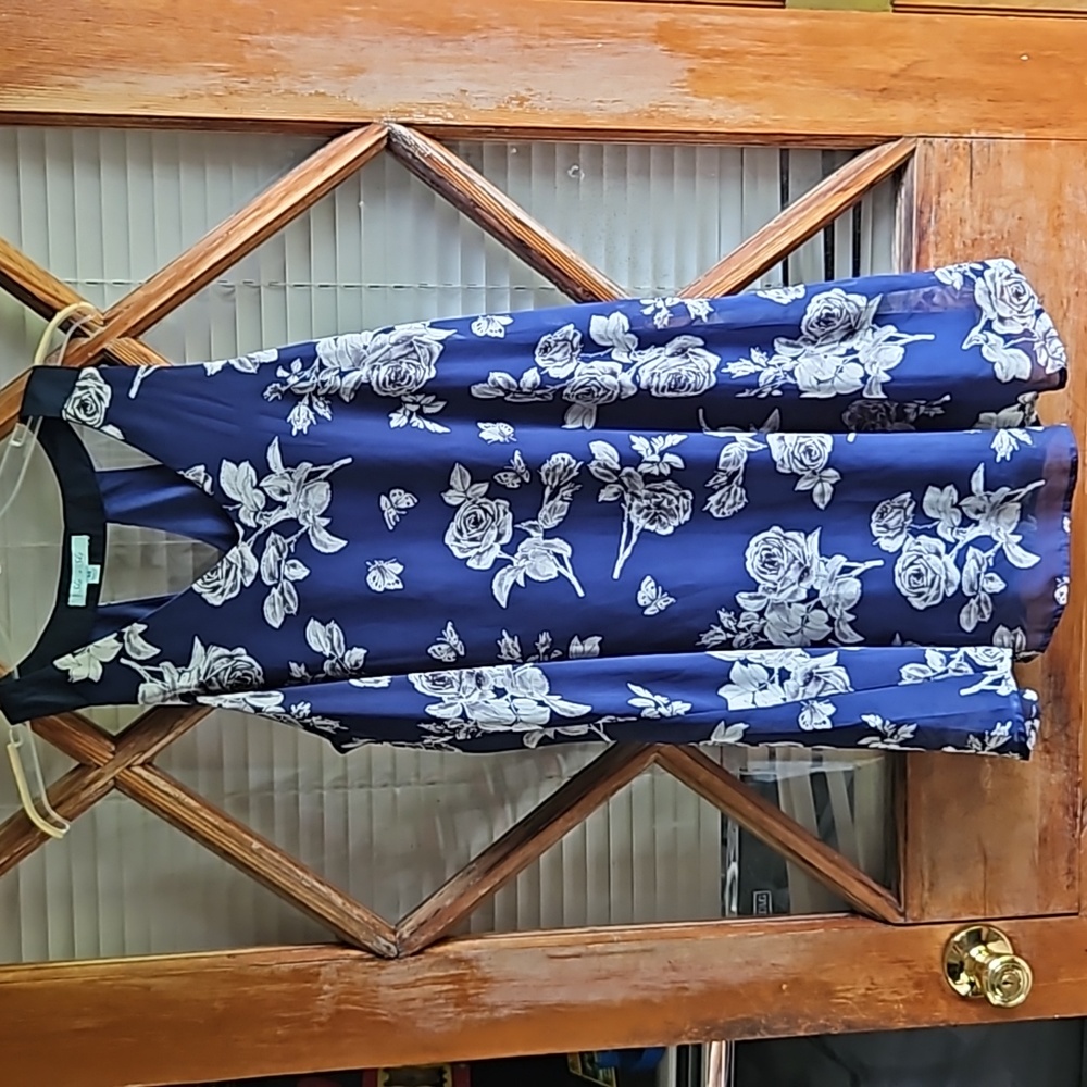 Navy Rose Print Dress